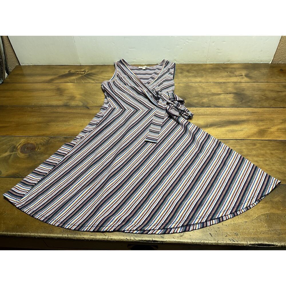 Rolla Coster Faux Wrap Dress Womens Small Striped Tie Waist V Neck Classic